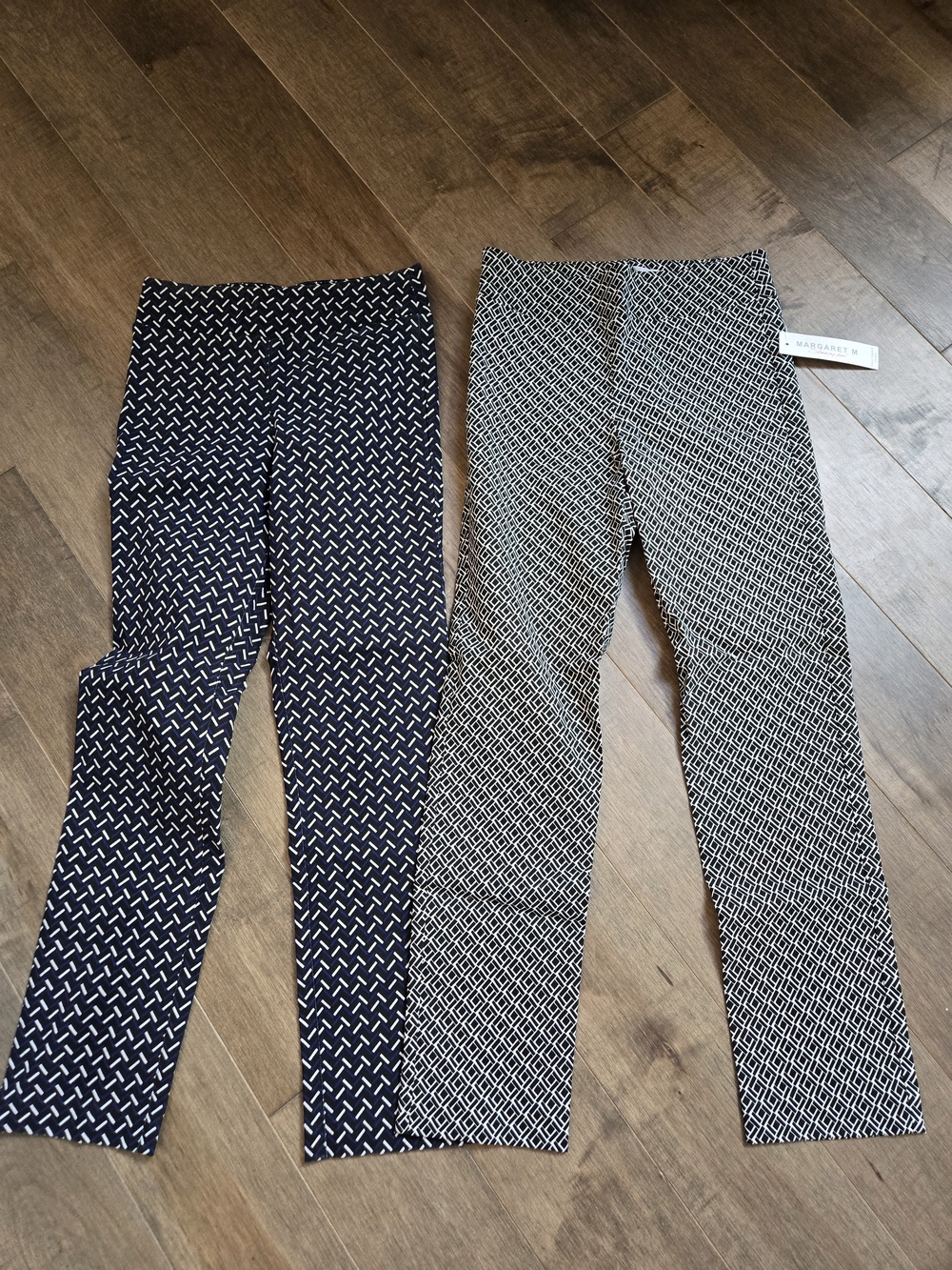 Margaret M Navy, Black & White Geometric Ponte Pants, 2 Paies, Small